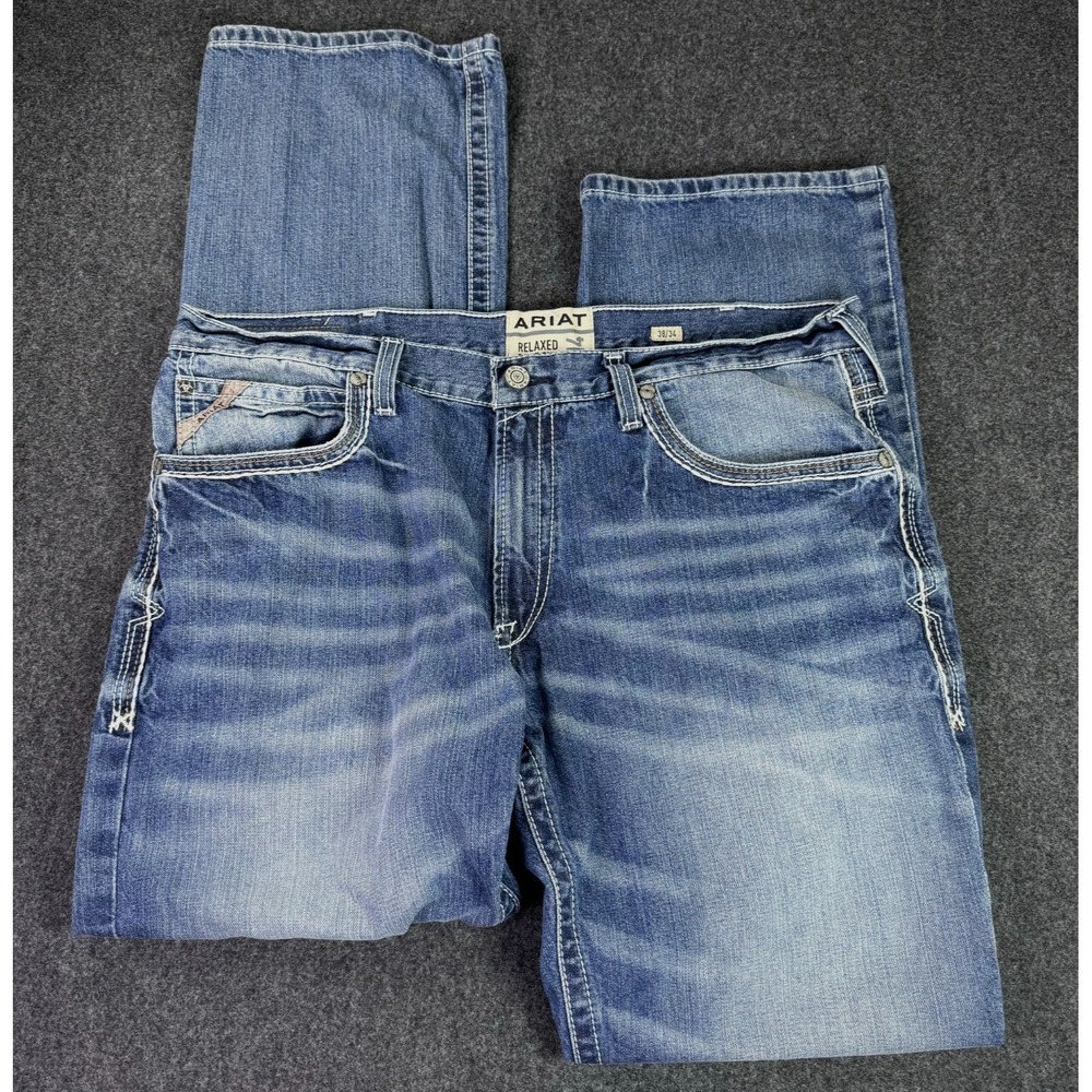 Ariat M4 Coltrane Relaxed Denim Boot Cut Jeans Mens 40x33 Light Blue Western Fit